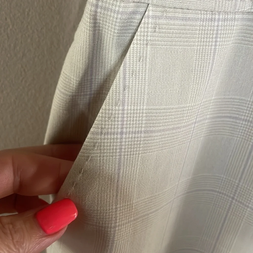 Cass women’s luxury rayon poly stretch cream muted plaid slacks trousers zip 12